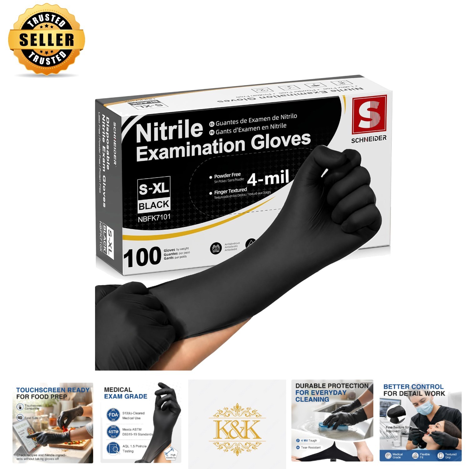 Versatile 4 Mil Nitrile Gloves – Latex-Free, Black, Ideal for Cooking & Cleaning