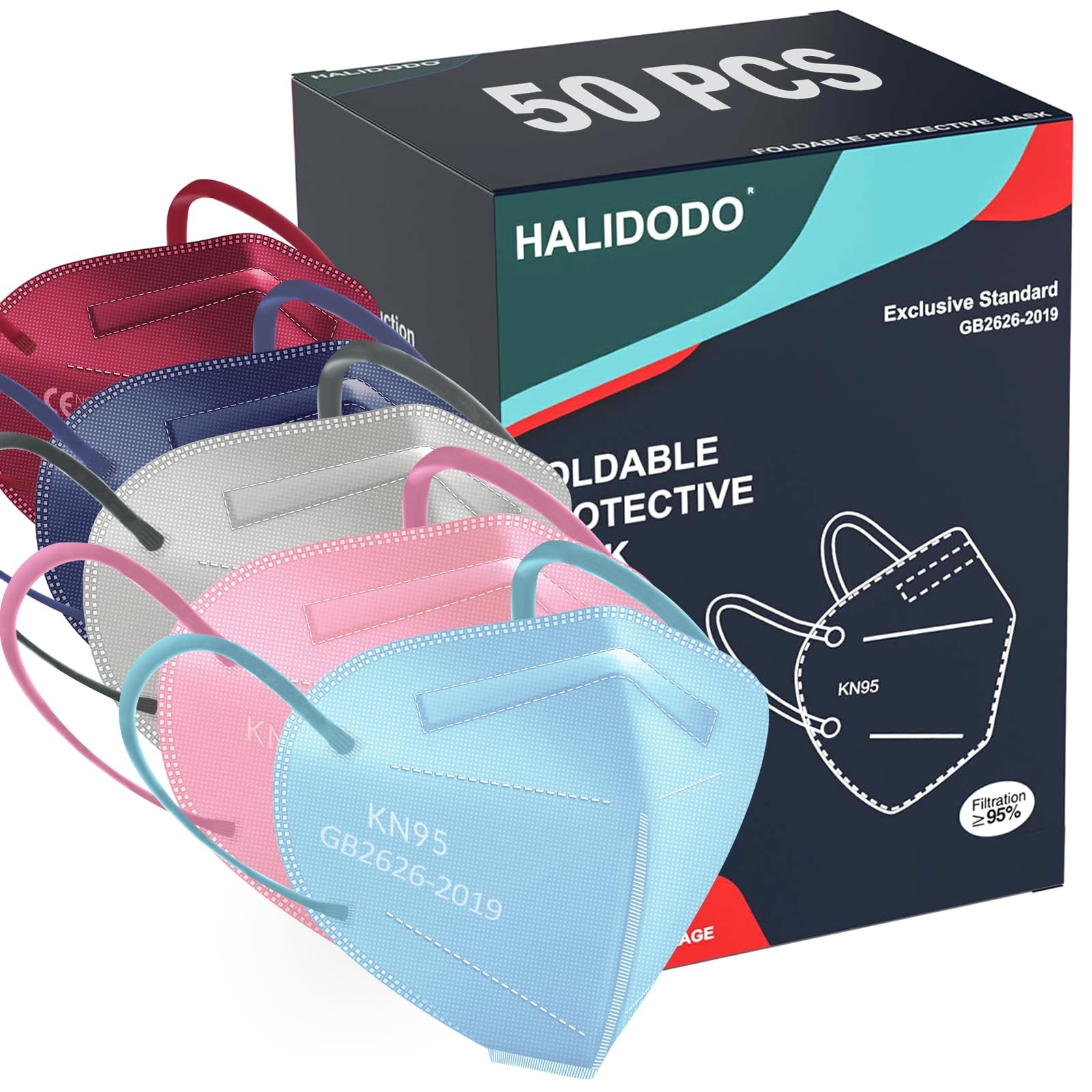 50 Packs KN95 Face Mask, Disposable 5-Ply Breathable & Comfortable Filter Saf…