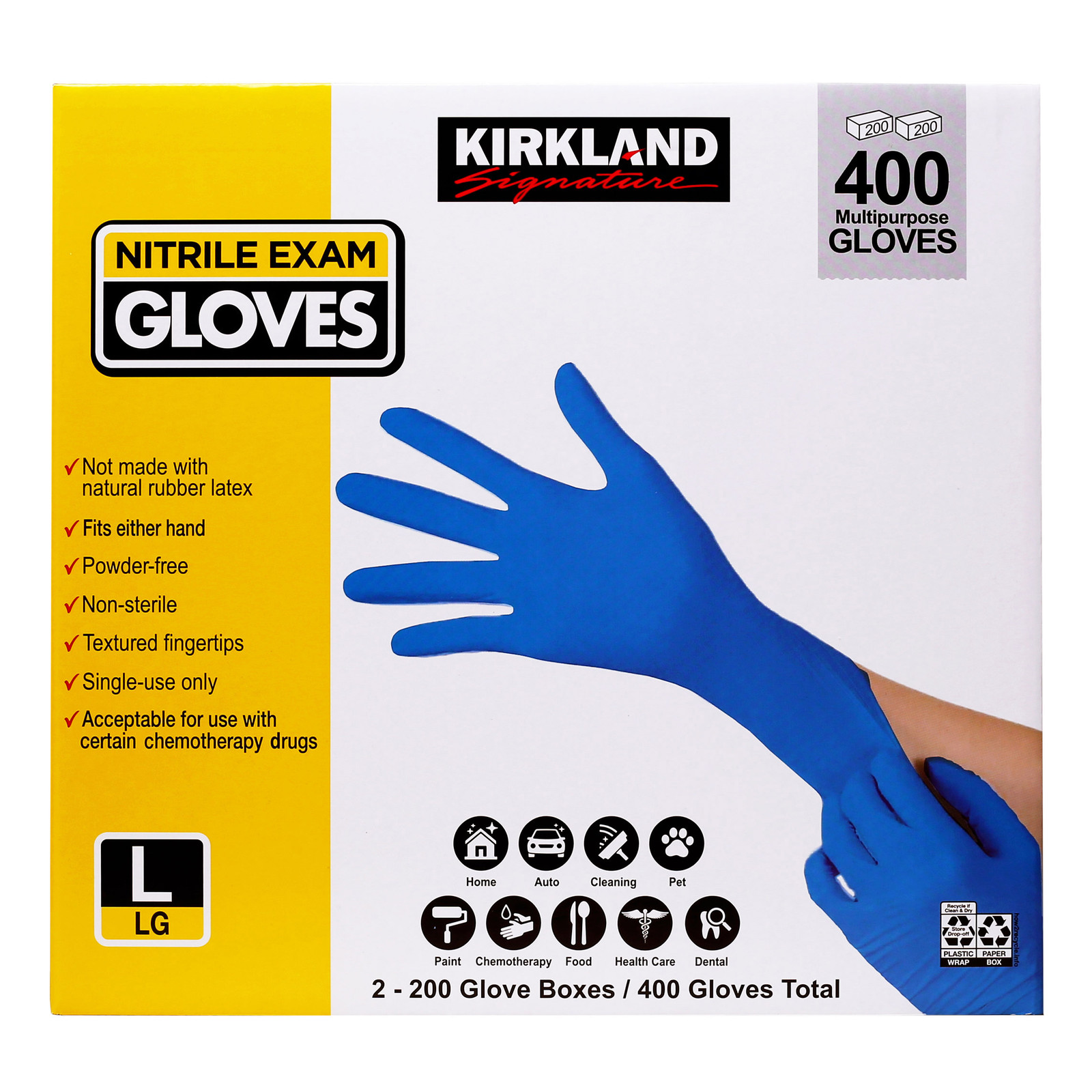 Kirkland Signature Nitrile Exam Gloves, 400-Count, Size Large