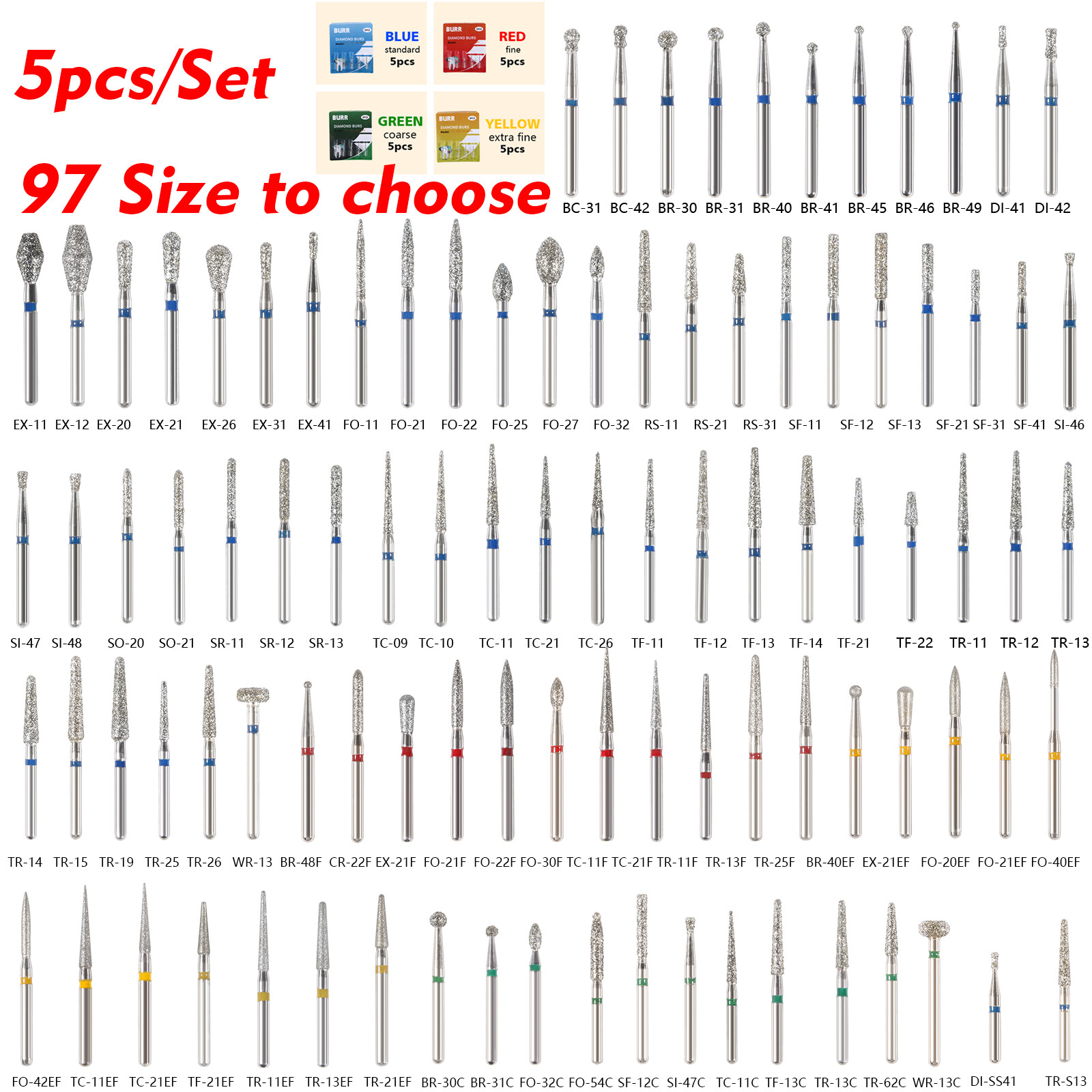 Dental Diamond Burs Grit Drills for High Speed Handpiece FG1.6mm Bur coarse st