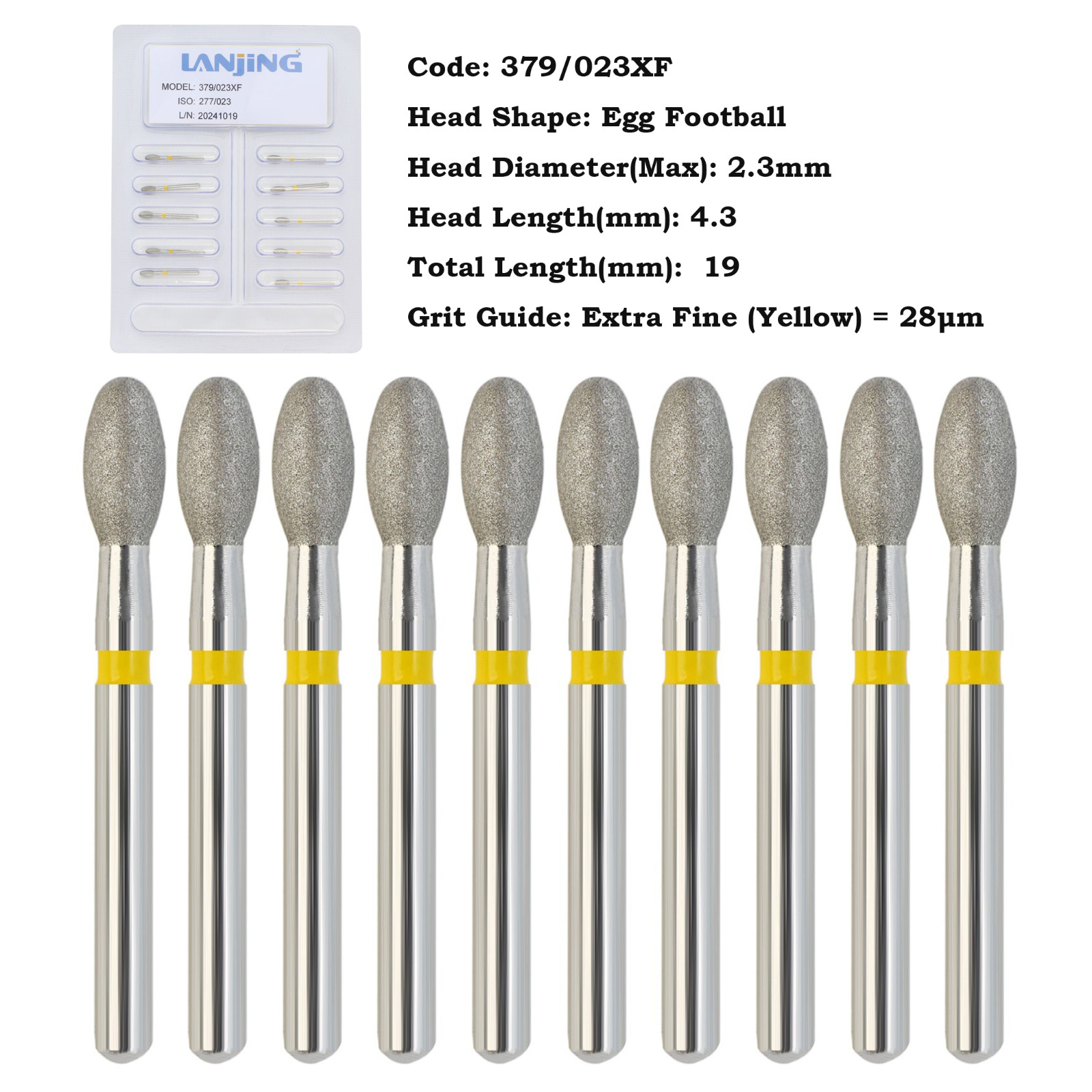 Multi-Use Diamond Burs Round End Taper Football Ball Round Friction Grip FG 856