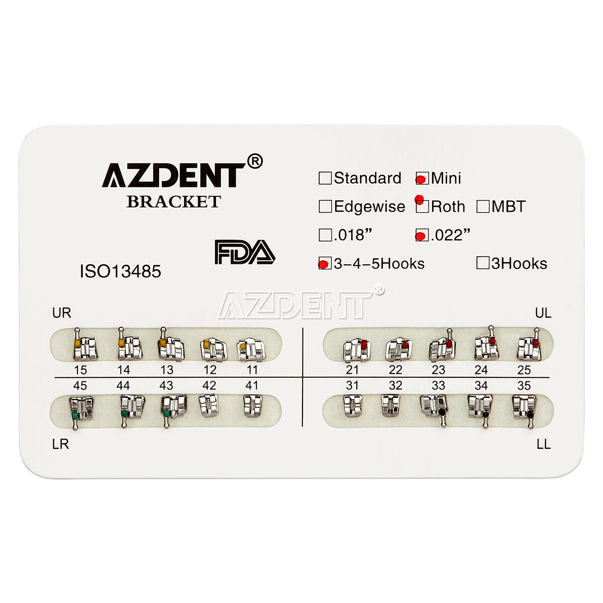 AZDENT Dental Orthodontic Brackets Metal Braces Mini Roth/MBT .022 Hooks 345/3