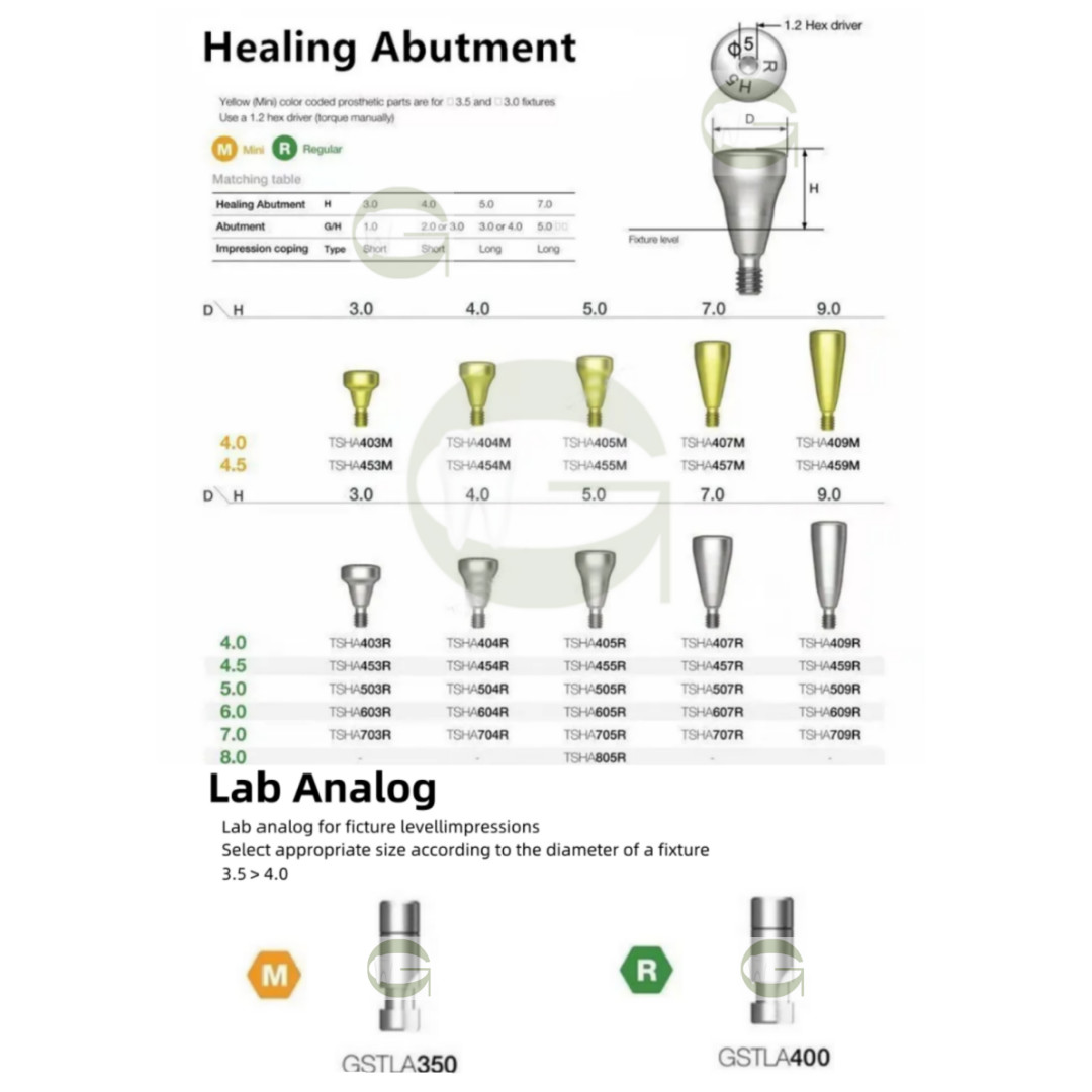 Dental Healing Abutment/Lab Analog Mini Regular Platform Cap Fits Osstem Hiossen
