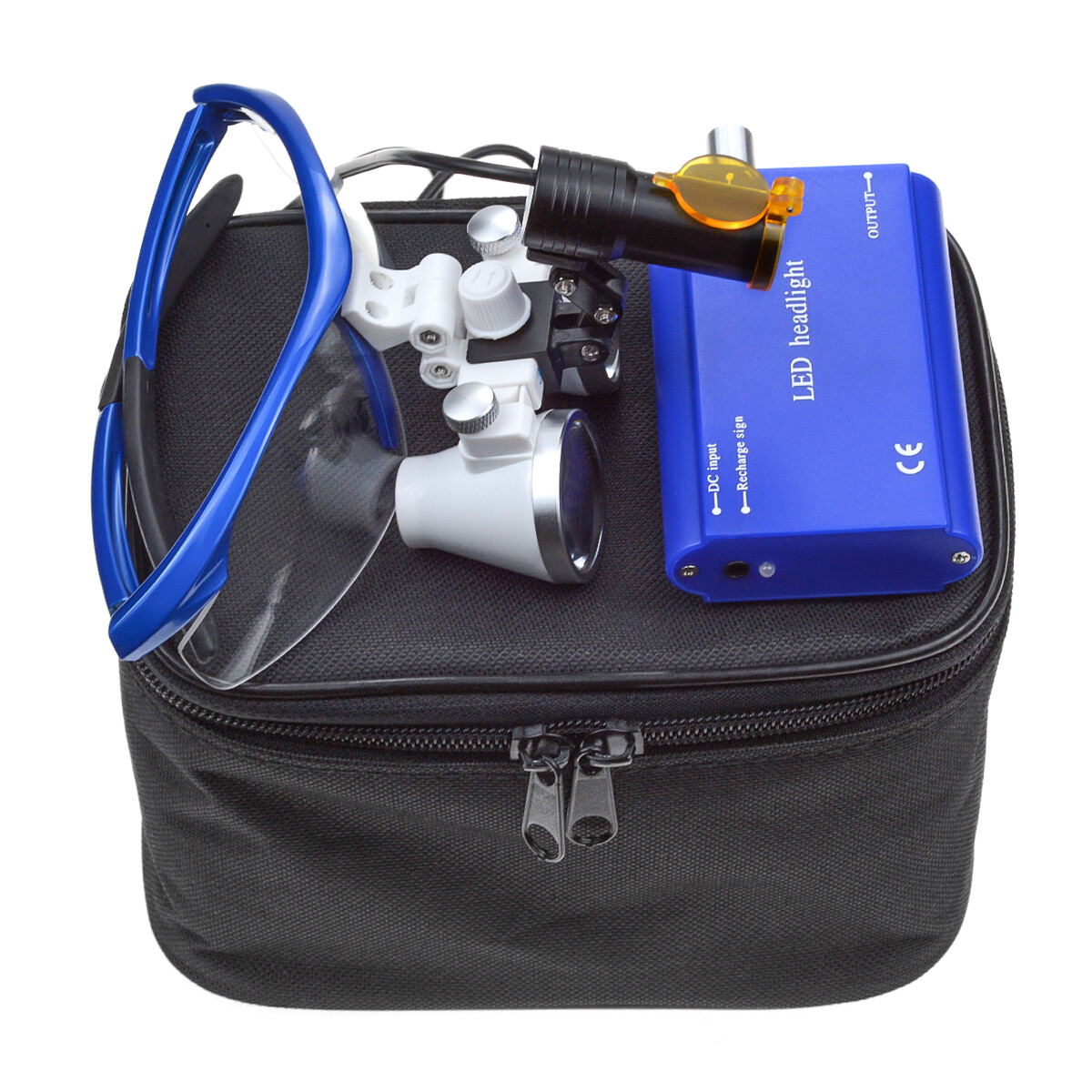 Dental Blue High Power 5W LED Headlight+Light Shield+3.5X Surgical Loupes DY-008