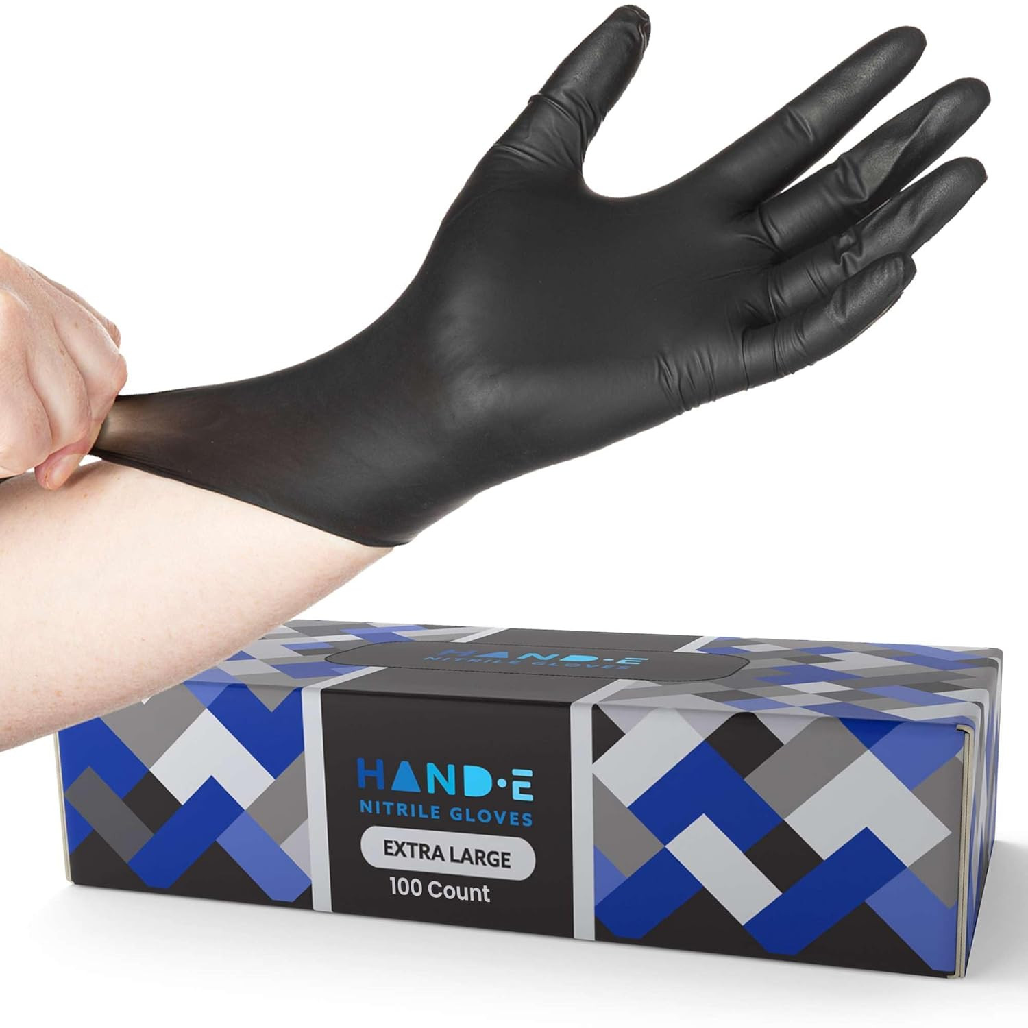 HandE Touch Black Nitrile Gloves Disposable X Large 100 Count Surgical Glo