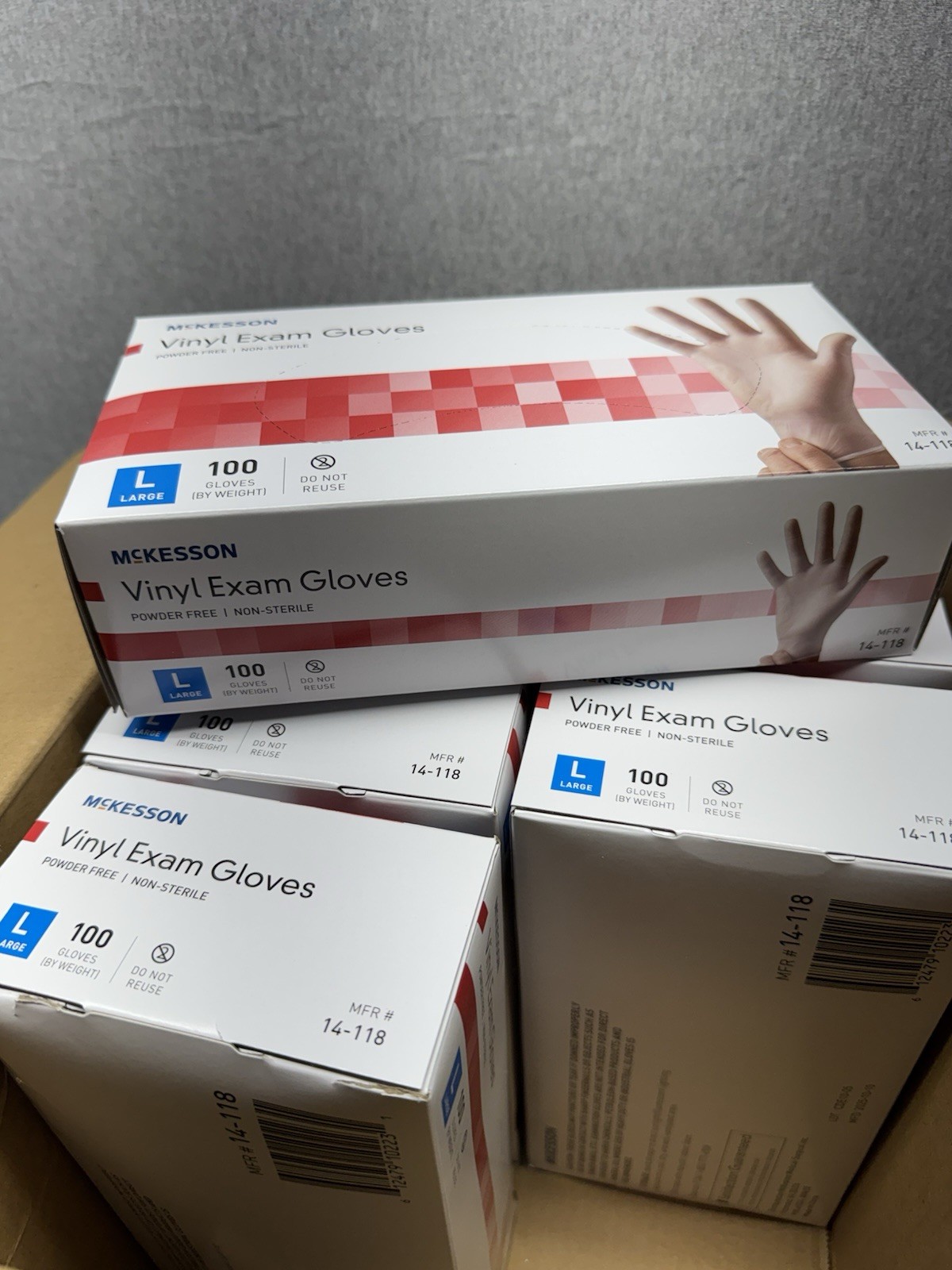 McKesson Vinyl Exam Glove Standard Cuff Length LARGE 800 Ct Case 8/100 Ct Boxes