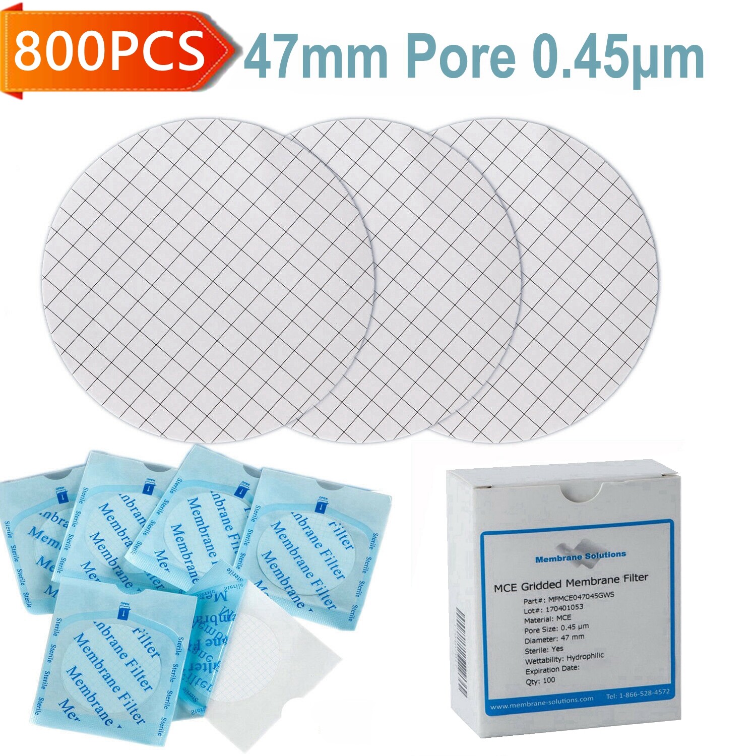 800pcs Scientific MCE Membrane Filter Mixed Cellulose Ester 0.45 µm 47mm Sterile