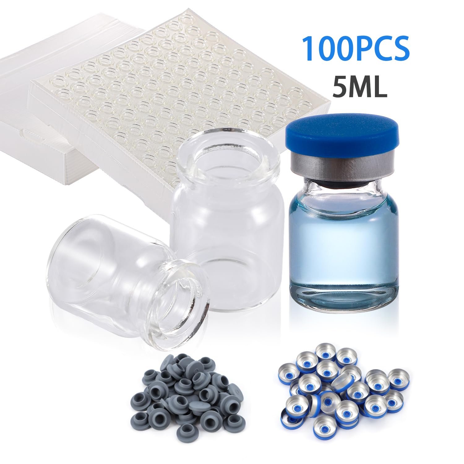 5mL Headspace Vials w/ 20mm Caps 100/200/500/1000 Pack Lab GC Glass Sample Vials