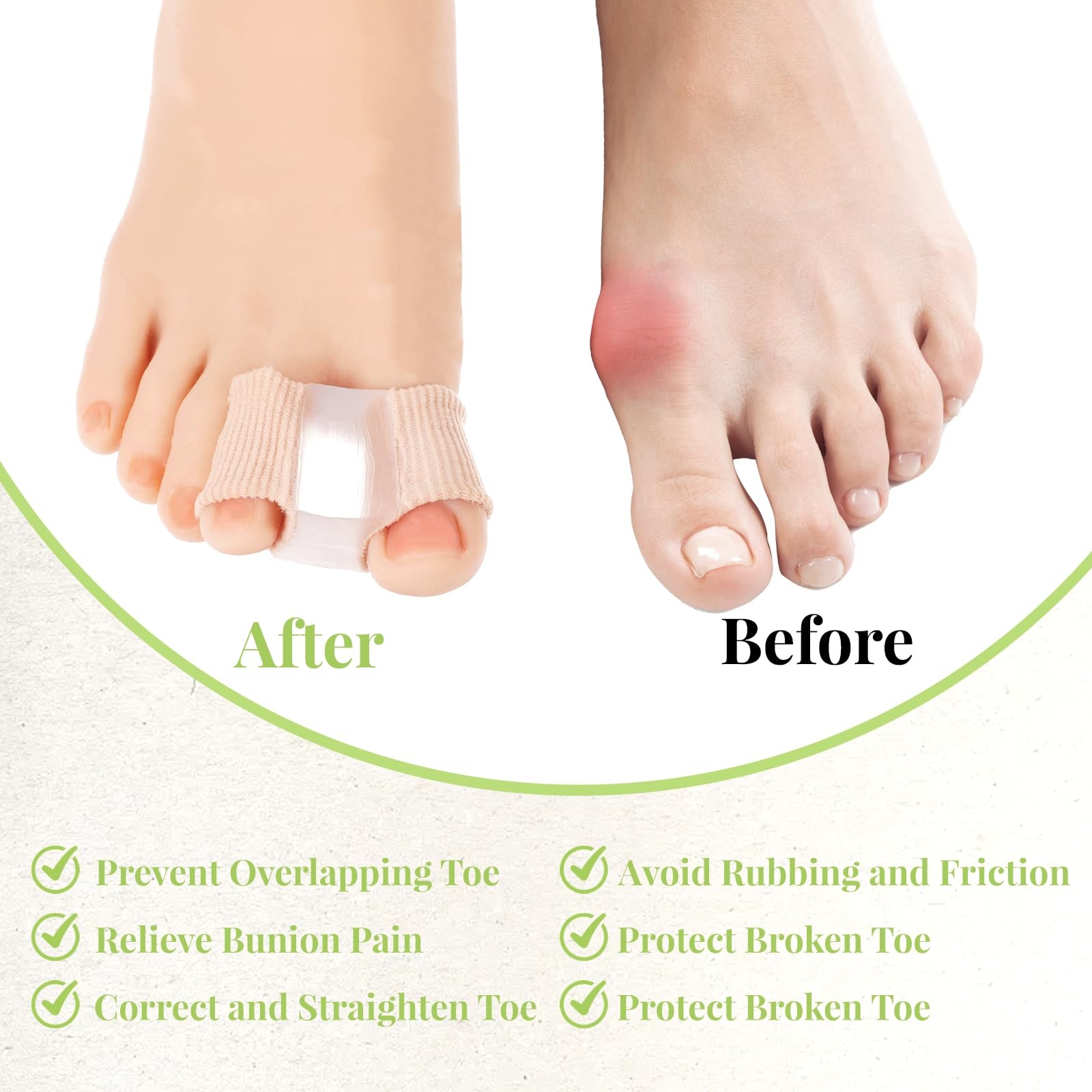 4Pcs Silicone Toe Spacers Lining with Fabric Breathable Soft Spacer Beige