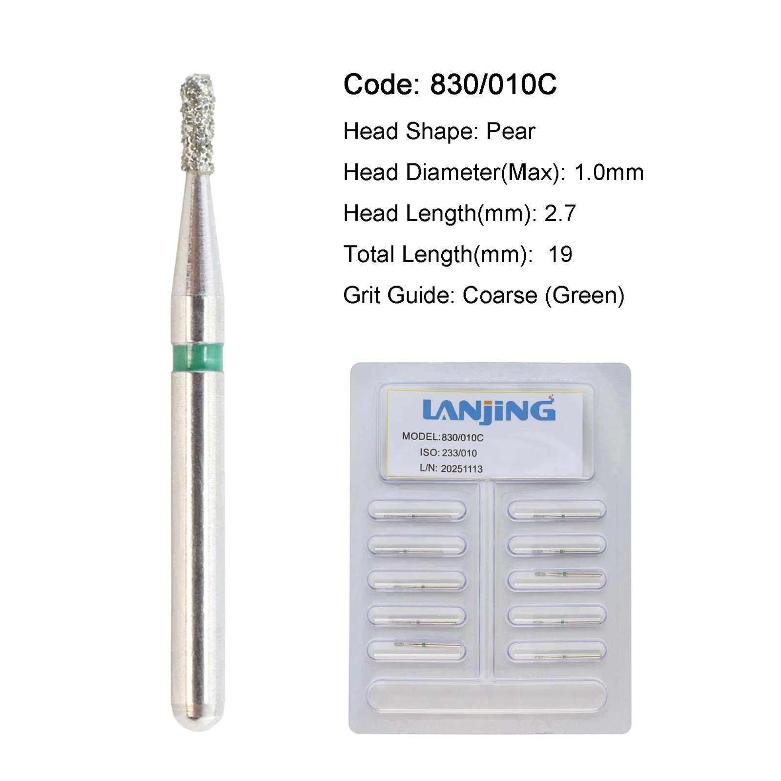 Dental Diamond Burs FG 830/010C Coarse Grit Pear Bur High Speed Friction Grip