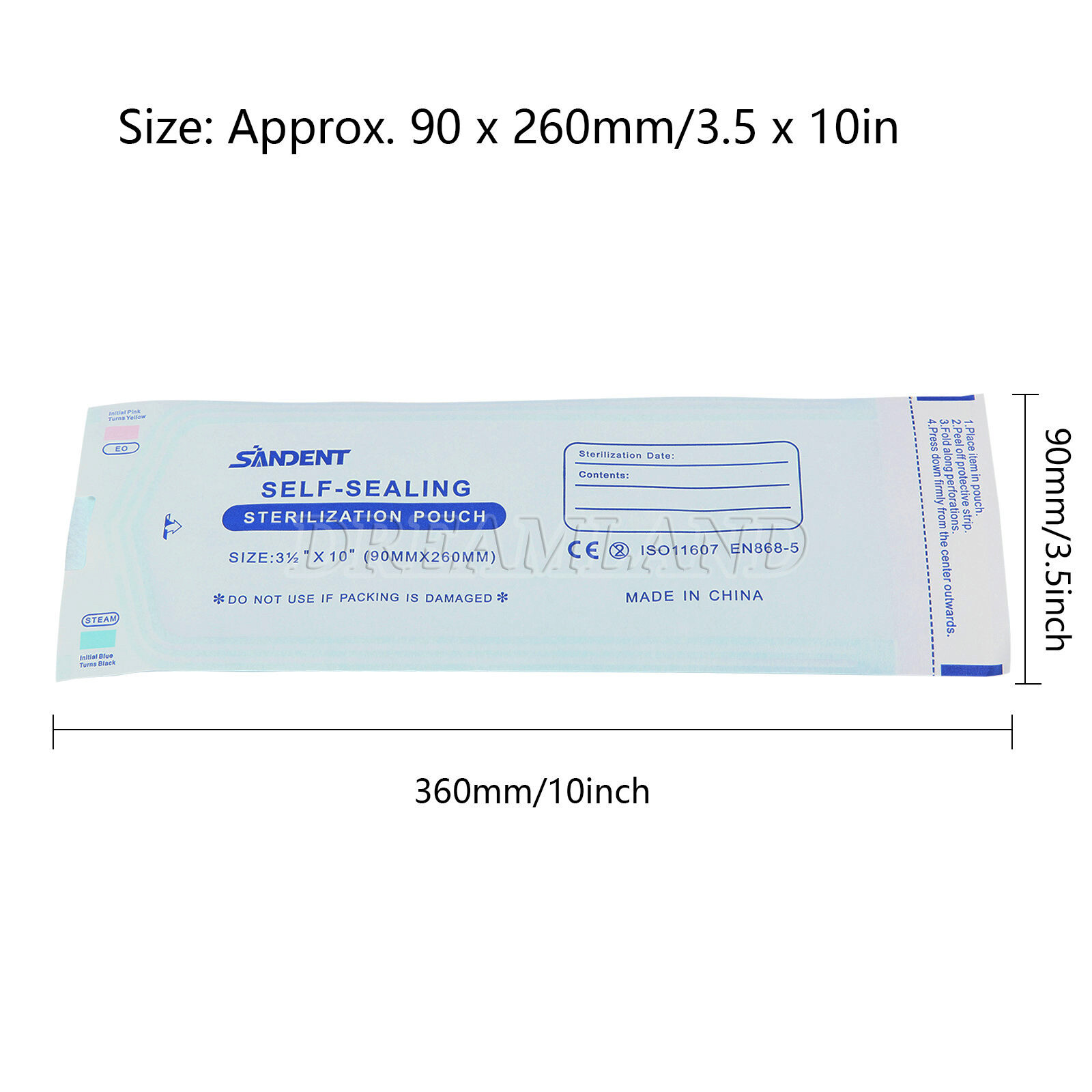 3.5″ x 10″ Dental Medical Self Seal Pouch Sterilization Bag Pouches (200 Bags)