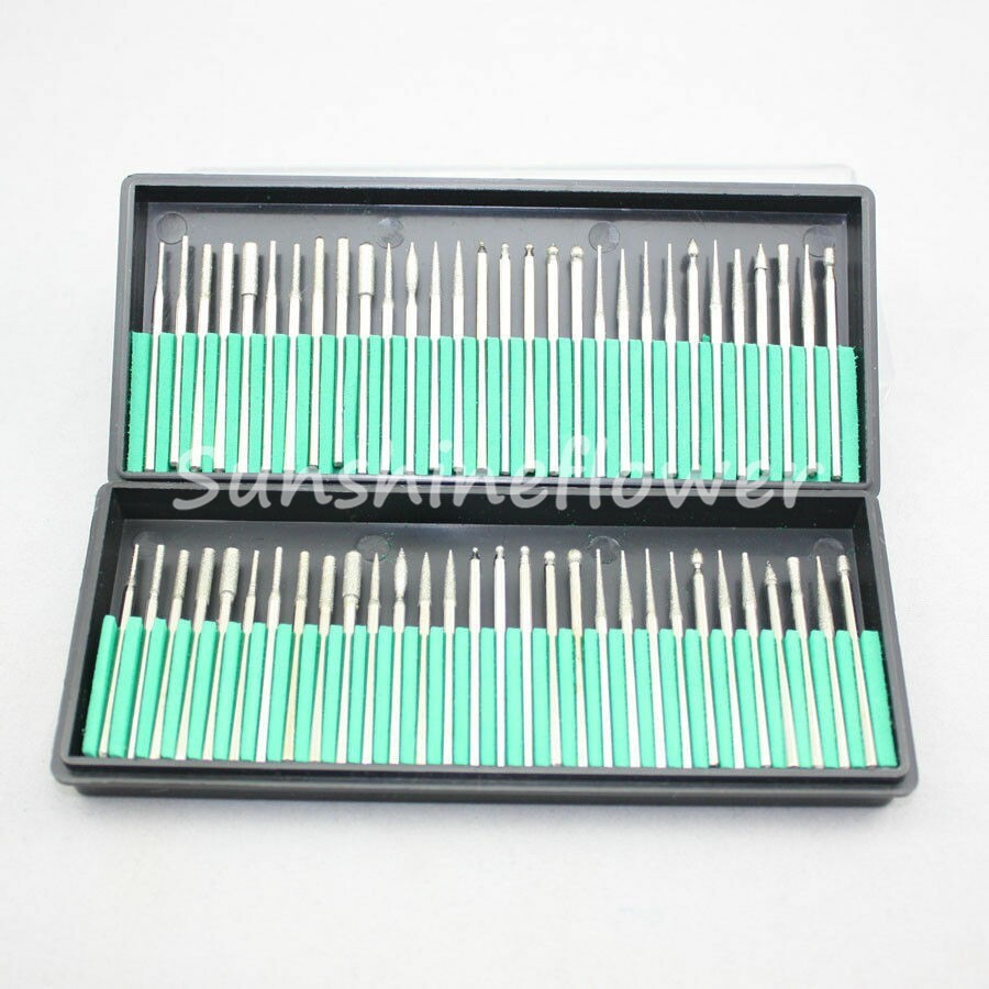 2 Sets Dental 30Pcs Set Shank Diamond Coated Burs Lapidary Bits Rotary Points