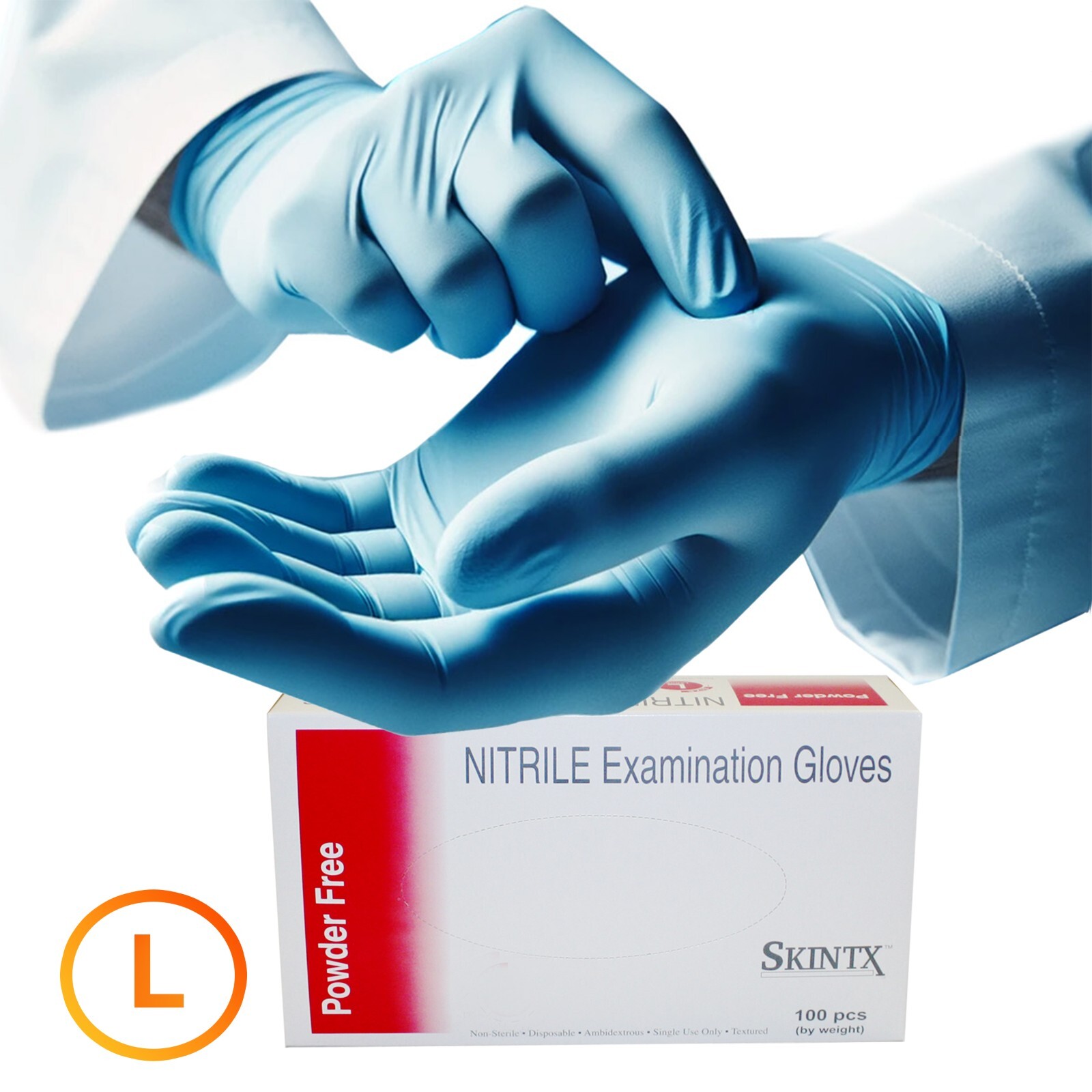 Large – 100 Pcs – Medical Blue Nitrile Exam Dental Powder Free Disposable Gloves