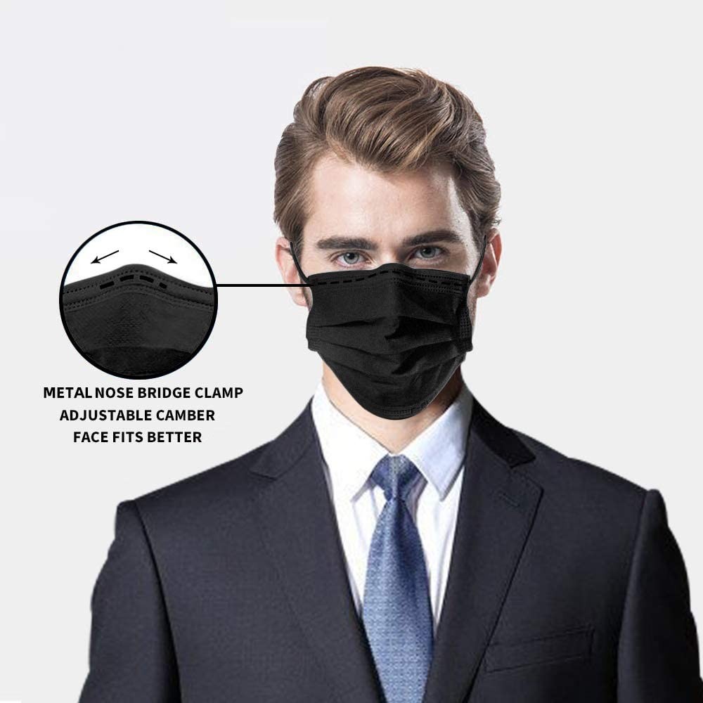 Small Medium Face 10-500 Black KN95 Face Mask Disposable Respirator 5 Layer
