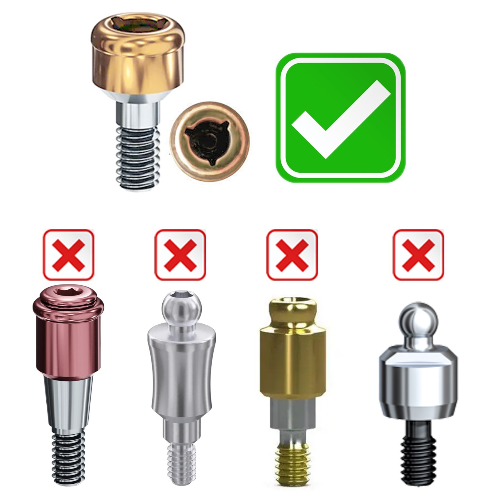 Universal Locator Processing Male Cap 4pcs/set PEEK Overdenture Retention Insert