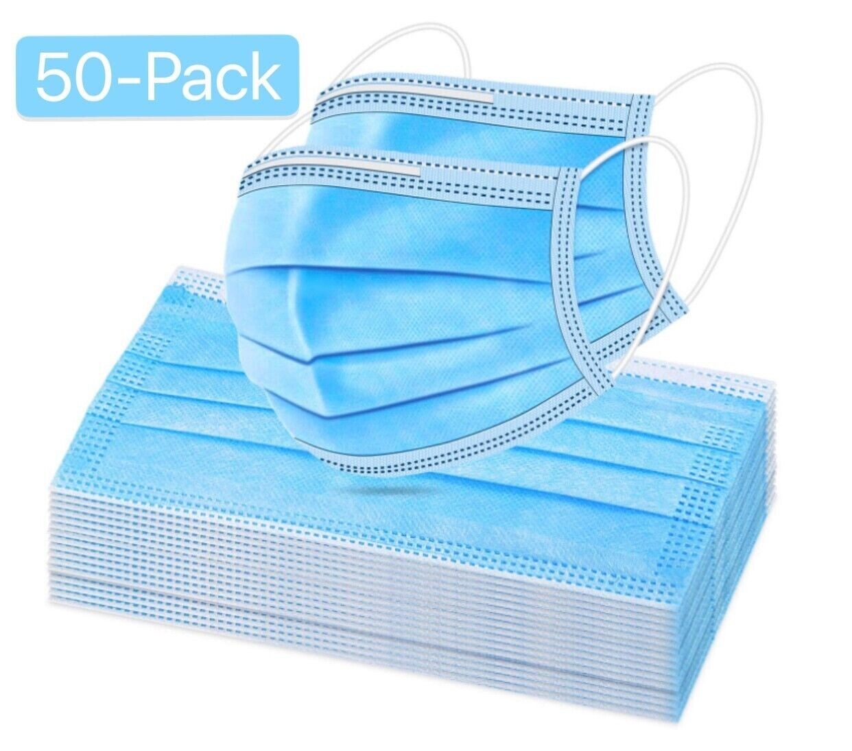 Face Mask General Use Disposable 3-Ply Earloop Mouth Cover 50 PCS