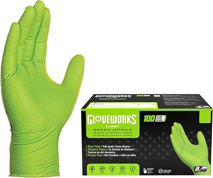 GLOVEWORKS GREEN NITRILE GLOVES LARGE GWGN46100