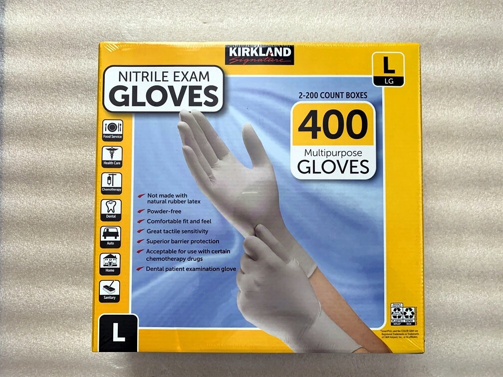 Kirkland Signature Nitrile Exam Gloves – 400 PCS -Size: Large , Medium , Small