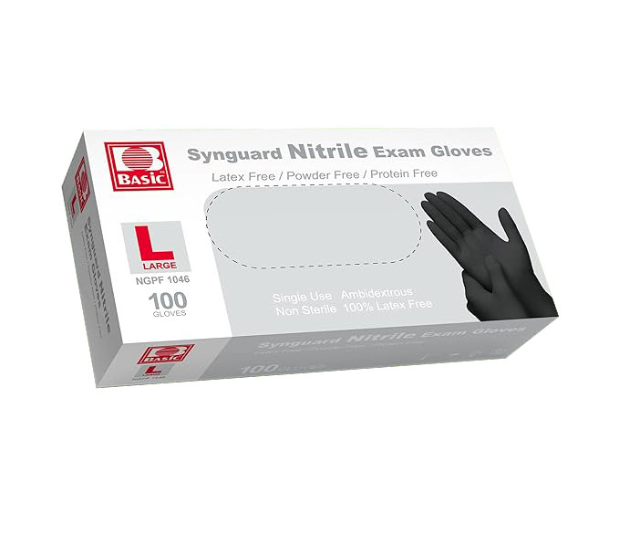 Synguard Black Industrial Nitrile Gloves 6 Mil Textured Finger Tips Large,100/Bx