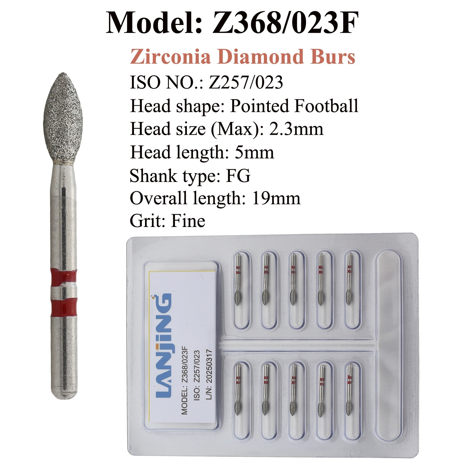 Dental Zirconia Cutting Diamond Bur FG Football Round End Taper Cylinder Egg