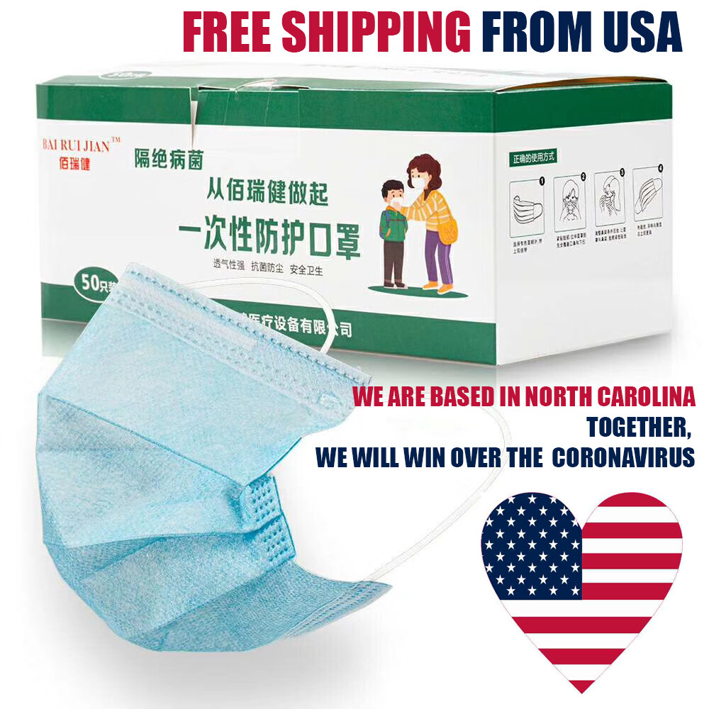 50 Pcs Face Mask Non Medical Surgical Dental Disposable 3ply Earloop Mouth Cover