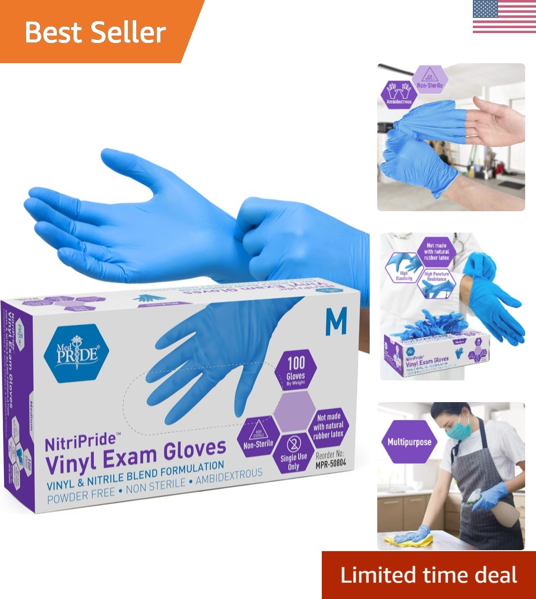 Disposable Powder Free Non Latex Single Use Medical Exam Gloves, Nitrile Viny…
