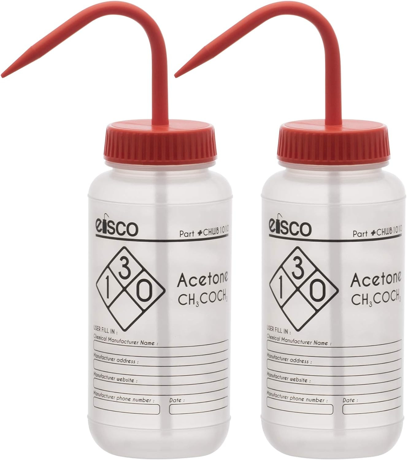 2PK Wash Bottles for Acetone, 500Ml – Labeled with Chemical Information & Safety