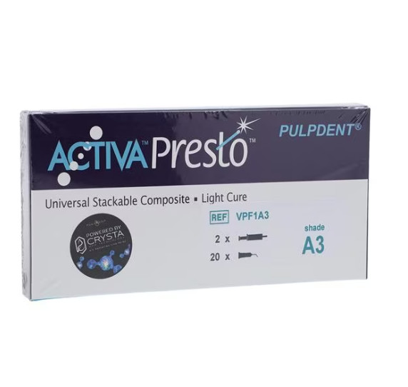Pulpdent VPF1A3 ACTIVA Presto Universal Light Cure Dental Composite A3 1.2mL 2P
