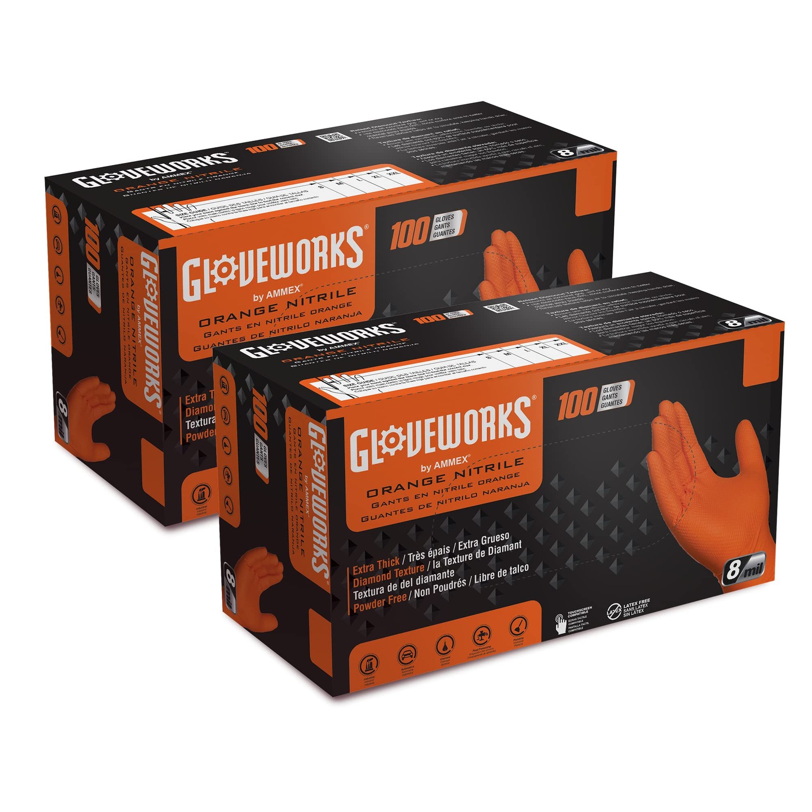 GLOVEWORKS 8 Mil Orange Nitrile Gloves, XXL, 200 Count