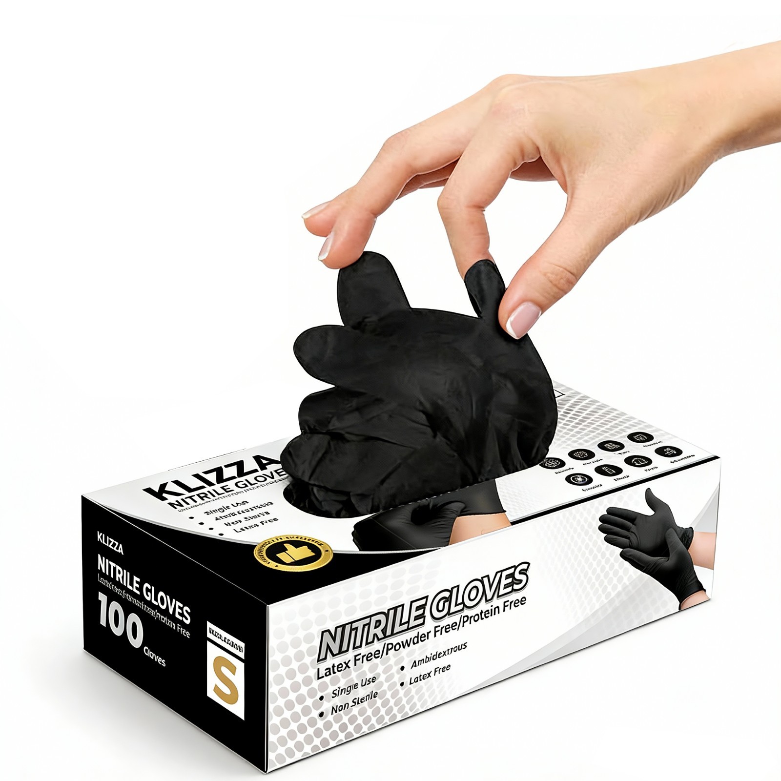 Medical Nitrile Exam Gloves,Black,Powder-Free,Food-Safe,Clean,Disposable Gloves
