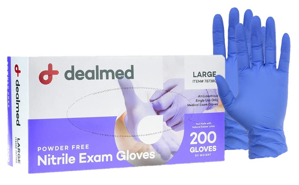 Dealmed Medical Exam Gloves 200 Count Large Nitrile Gloves Disposable Non