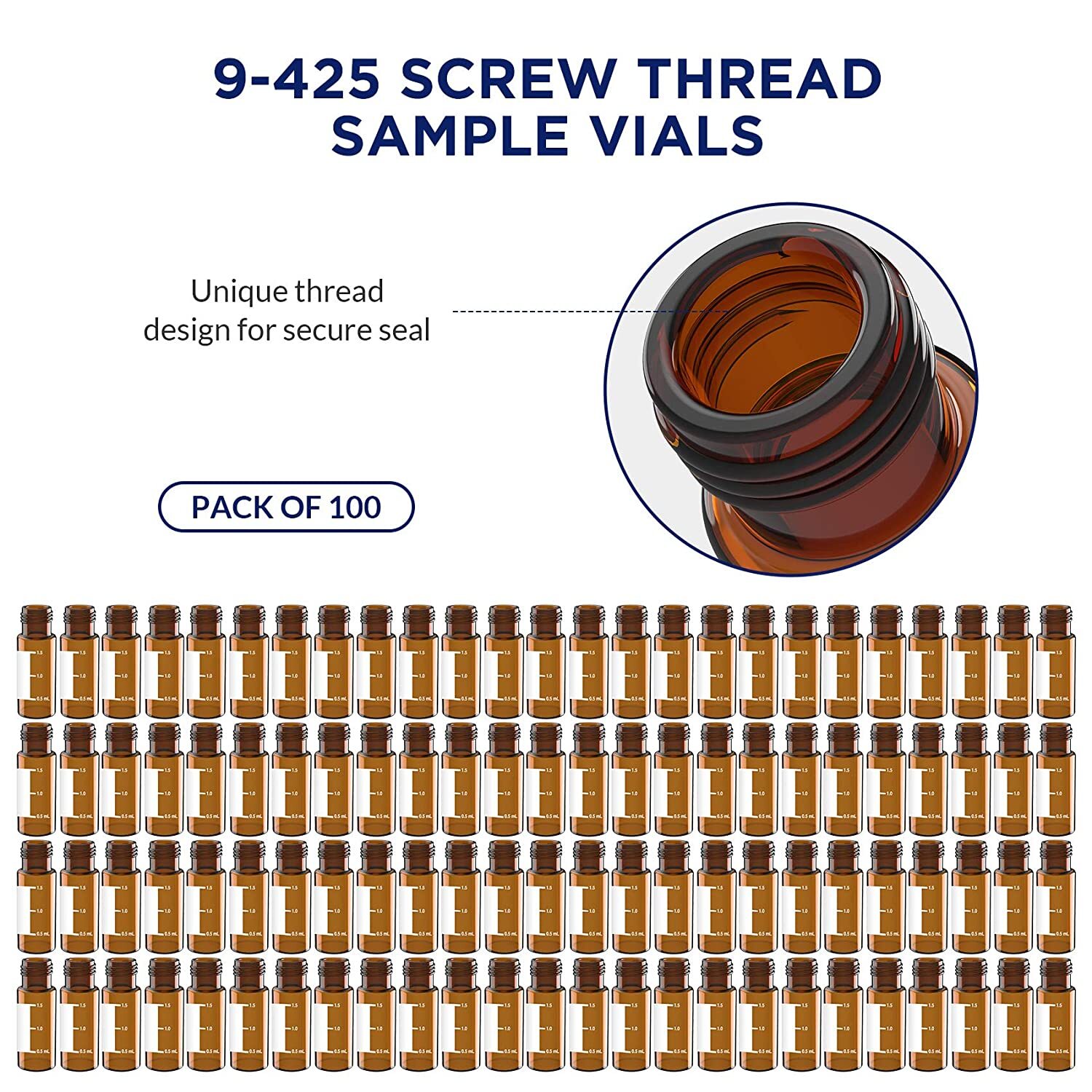Simpure 100pcs 2ml 9-425 Vials+Caps Clear/Amber Glass Bottle Large Writting Area