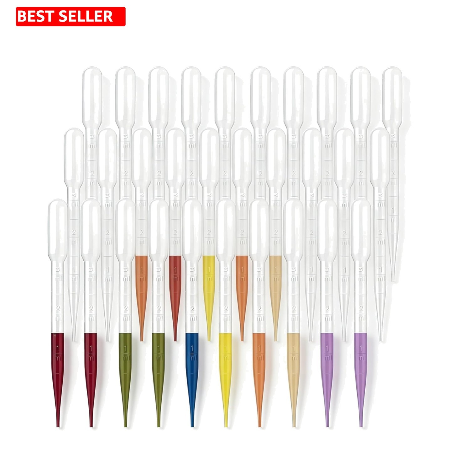 50-Pack 3ml Disposable Pipettes with Graduated Scale for Precise Liquid Transfer