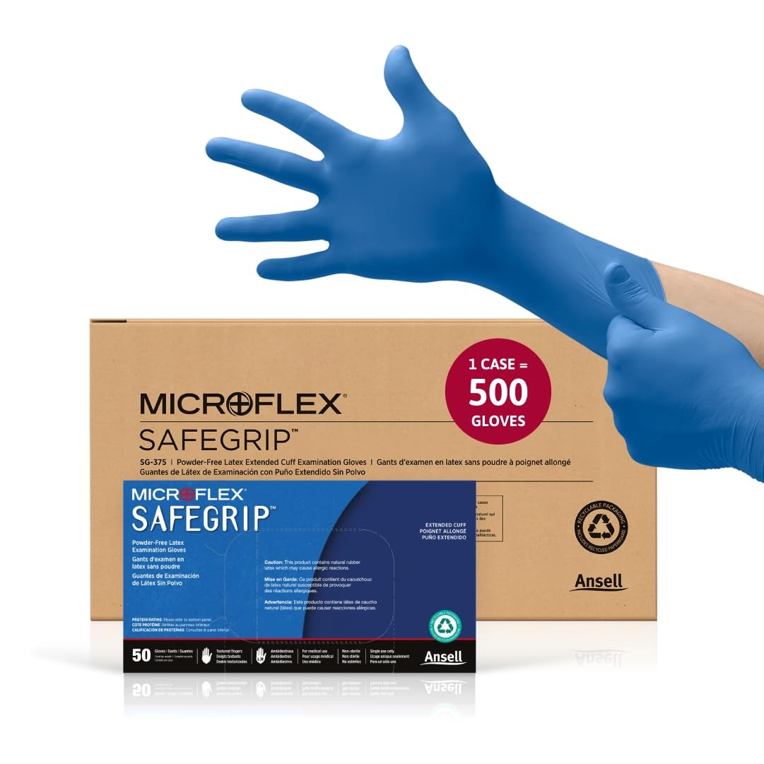 Microflex SG-375 Disposable Latex Gloves Medical / Exam Grade, Long Cuff, Thick