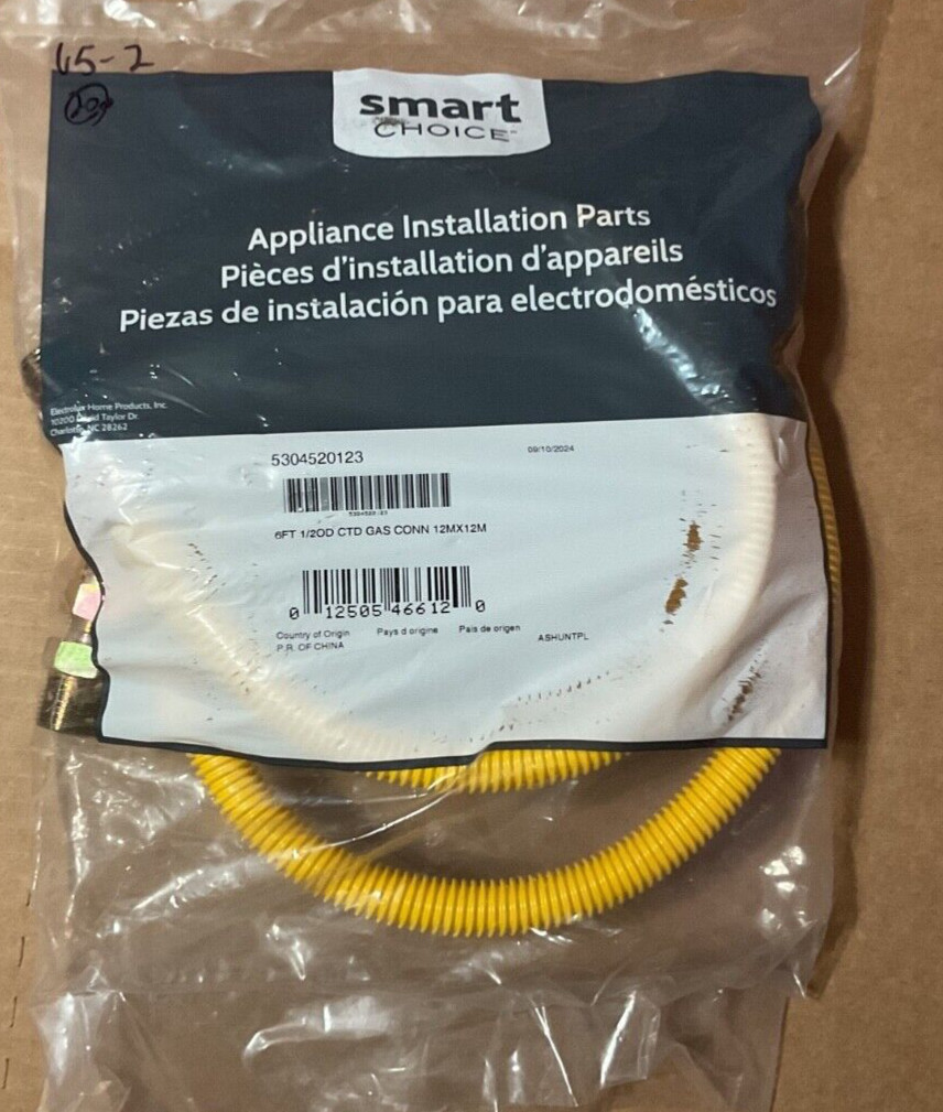 OEM Electrolux Frigidaire Eastman 6 ft 1/2 OD Gas appliance SS coated connector