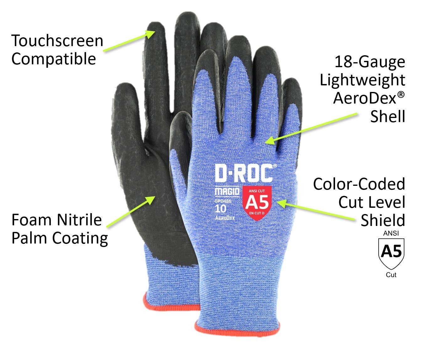 Magid Ansi A5 D-Roc Aerodex 18-Gauge Work Gloves 12 Pairs Foam Nitrile Coated