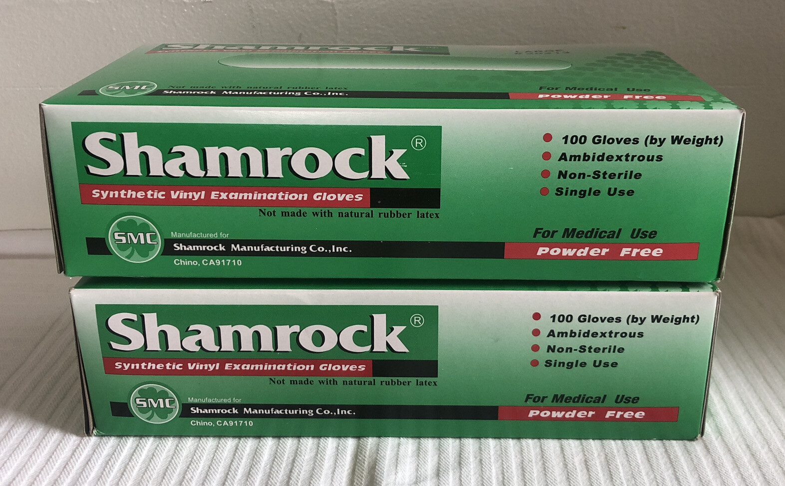 Shamrock Synthetic/Vinyl Powder Free Examination Gloves Large 2 Boxes of 100