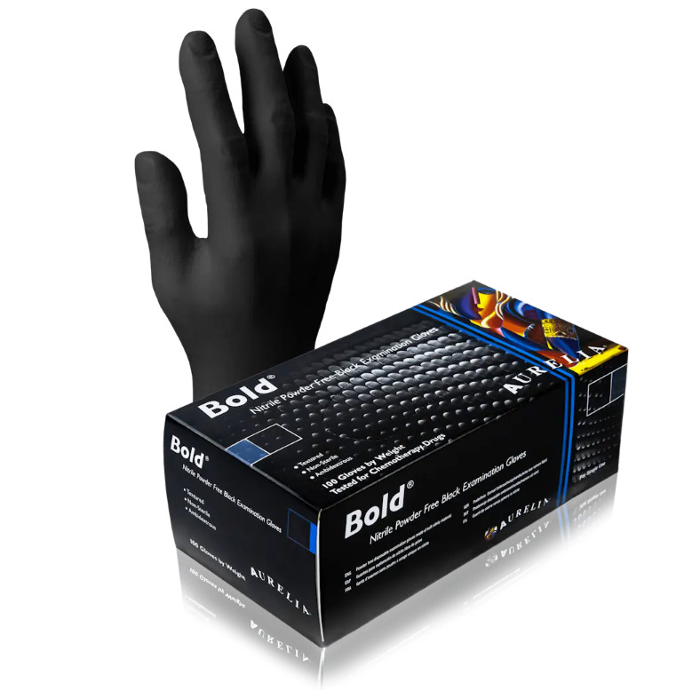 1000 Black Nitrile Exam Gloves M Medium, 5 Mil, Aurelia Bold, Disposable