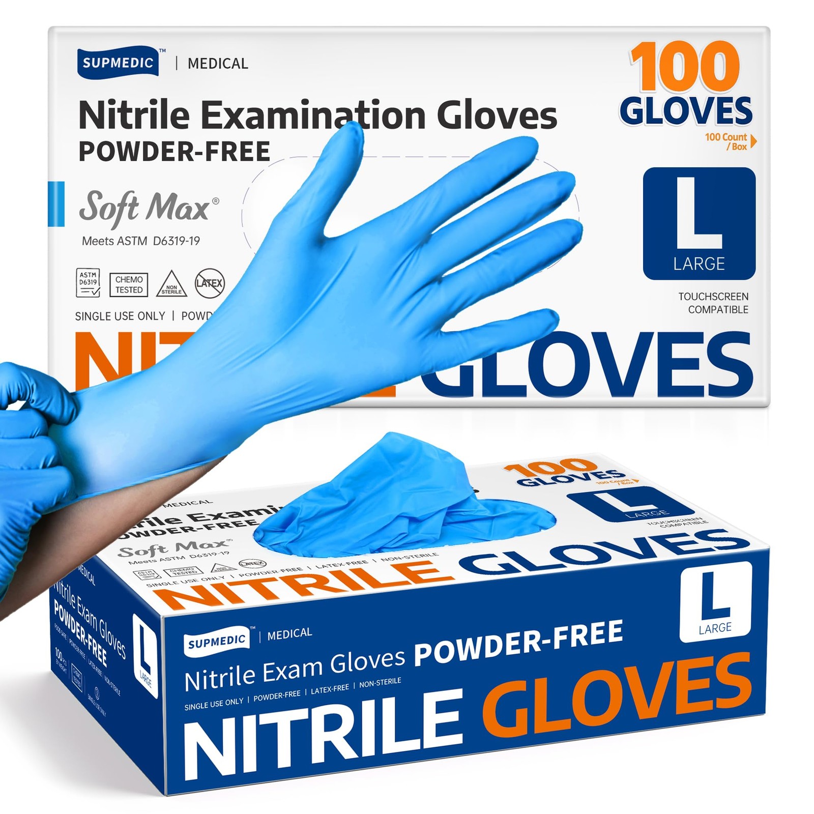 100 Count Medical Nitrile Exam Gloves, Latex-Free, Powder-Free, Food Safe, Cooki