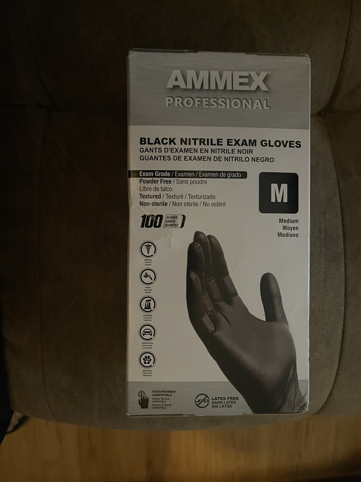 AMMEX ABNPF44100BX Medical Black Nitrile Gloves, Medium – 100 Count
