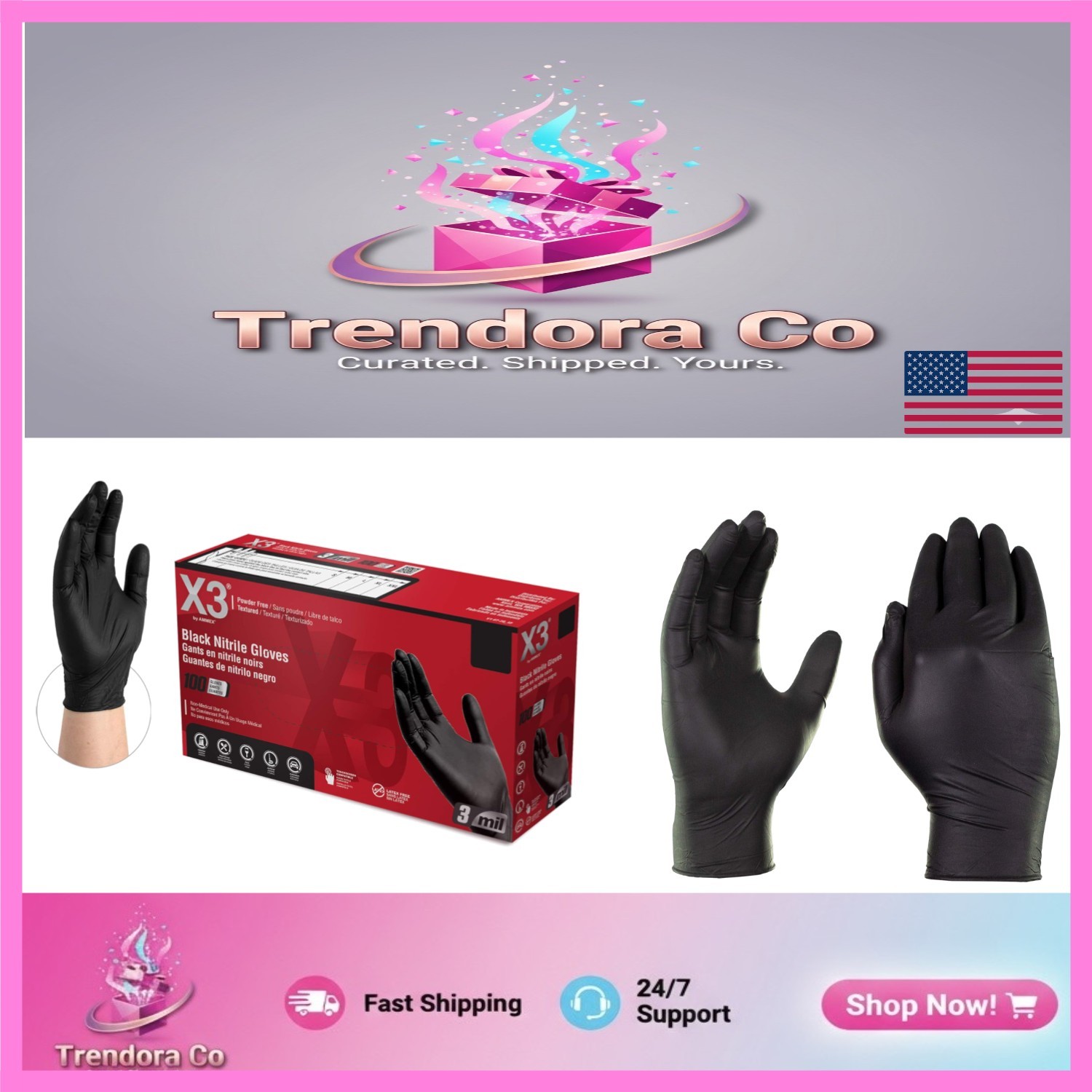 Black Disposable Nitrile Gloves, Latex-Free, for Cooking & Food Prep, Box of 100