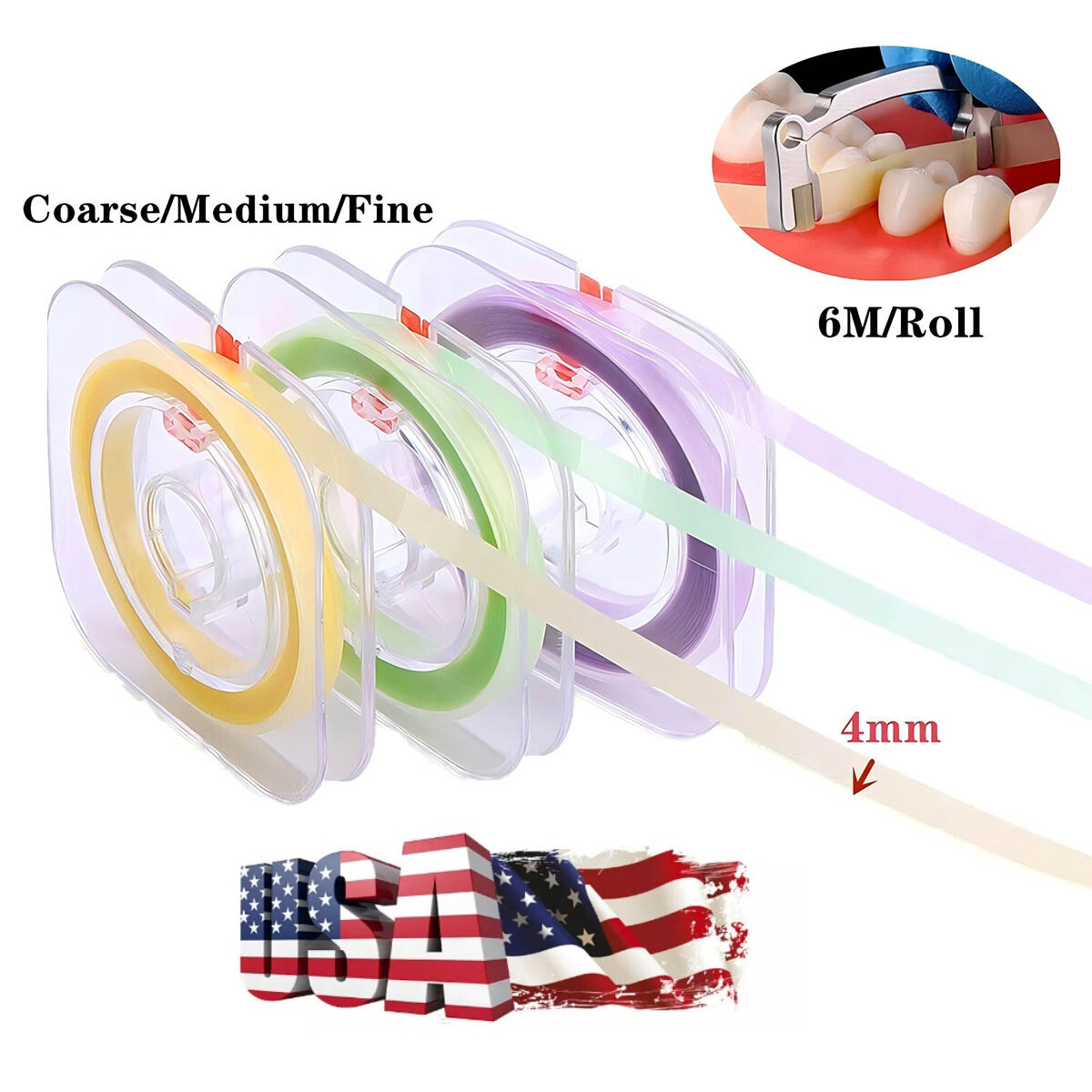 3 Rolls Dental Polishing Strips Composite Resin Sanding Finishing Strip 4mm*6m