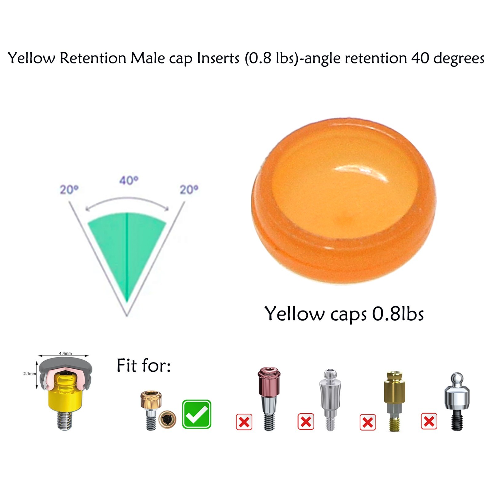 Universal Locator Processing Male Cap 4pcs/set PEEK Overdenture Retention Insert
