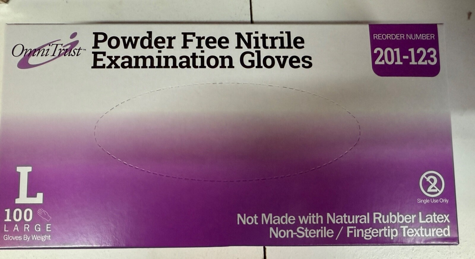 Omnitrust 201-123 Nitrile PF Exam Dental Gloves Textured Fingers 1000/Case Large