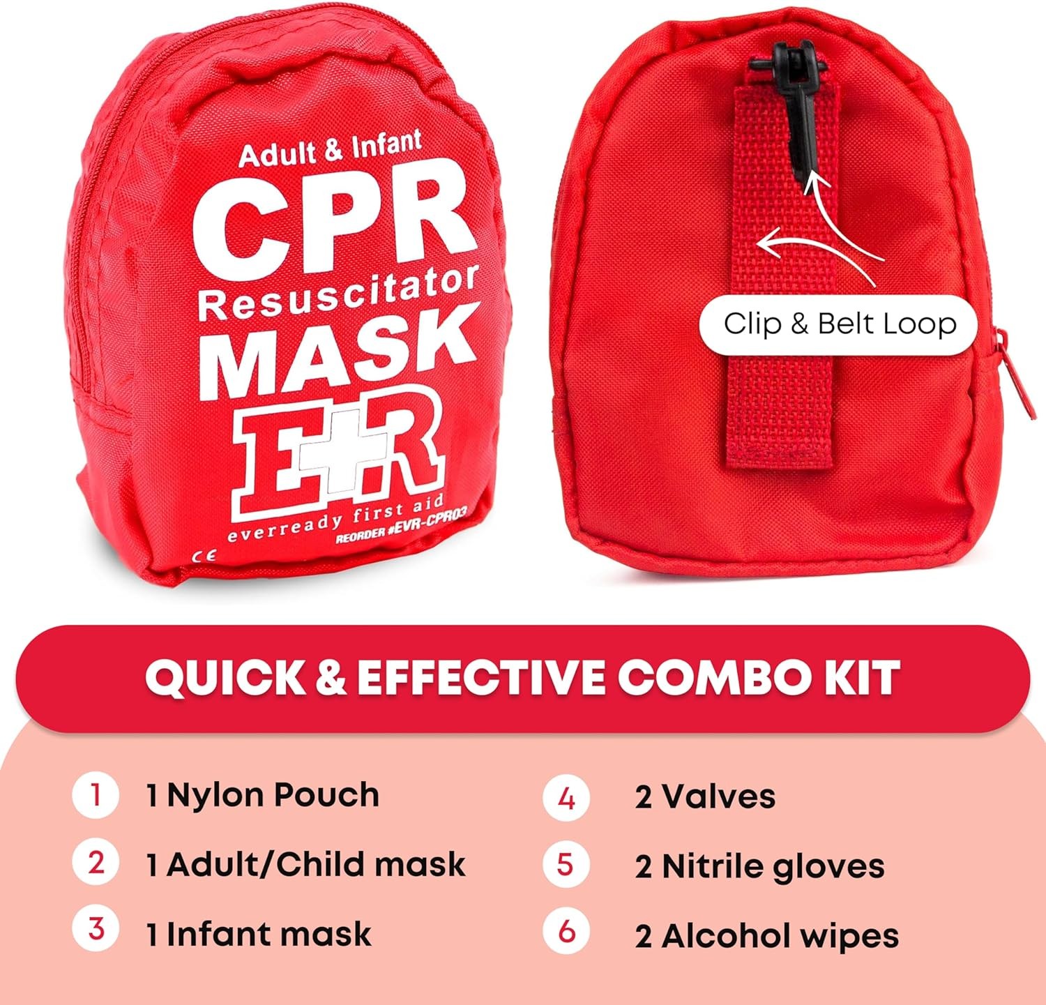 2 Pack Adult Infant CPR Mask Kit with One Way Valves Gloves