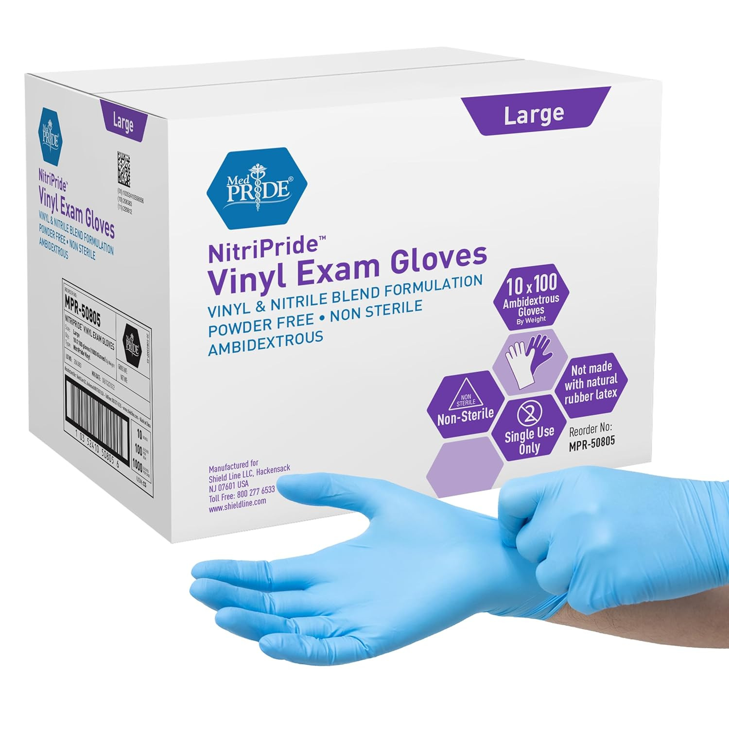 MED PRIDE Nitrile/Vinyl Blend Exam Gloves, Powder-Free, Latex-Free, Disposable,