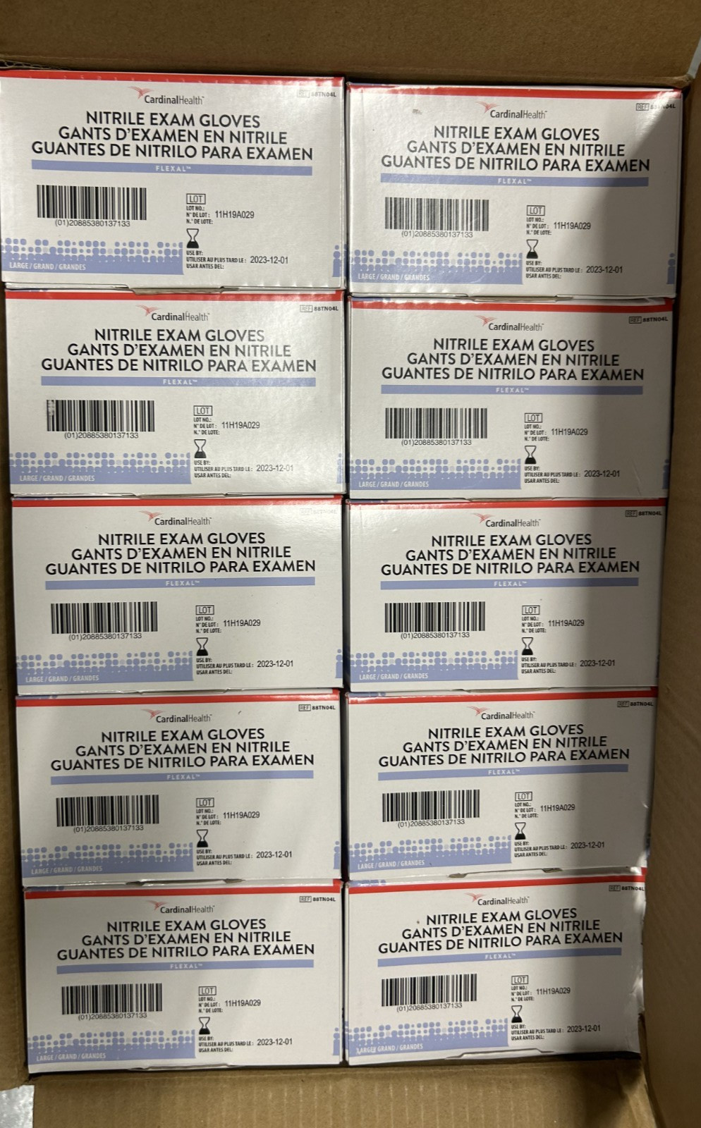 CASE OF 10 BOXES (2000 GLOVES) CARDINAL HEALTH Flexal Nitrile Exam 88TN04L LARGE