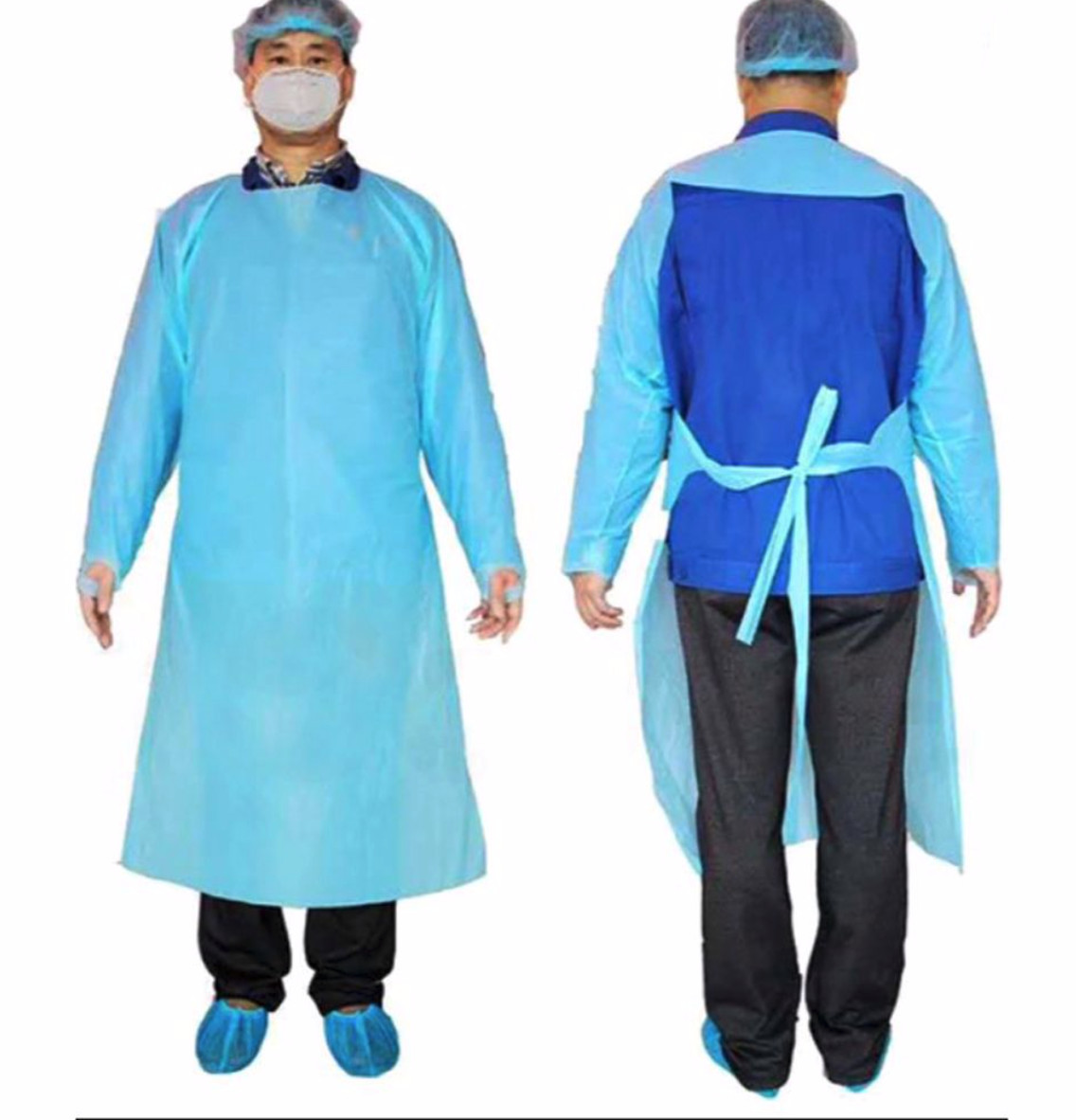 DISPOSABLE CPE 35 GSM Isolation Gown’s (MASTER CASE) Pack of 20 with Thumb Loop.