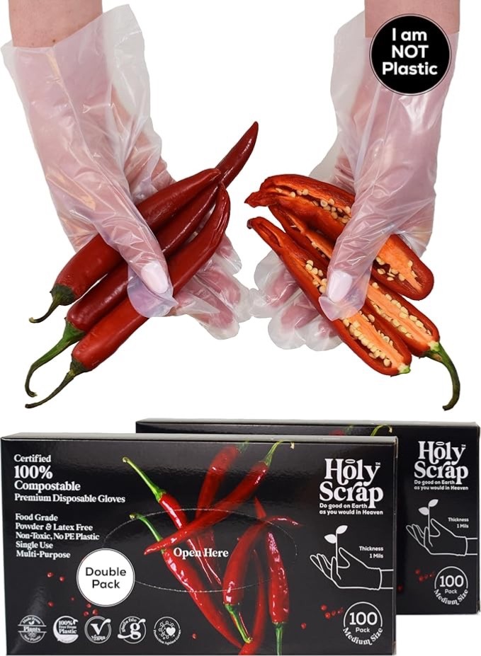 Holy Scrap 100% Compostable Disposable Gloves Sz Large Powder & Latex Free