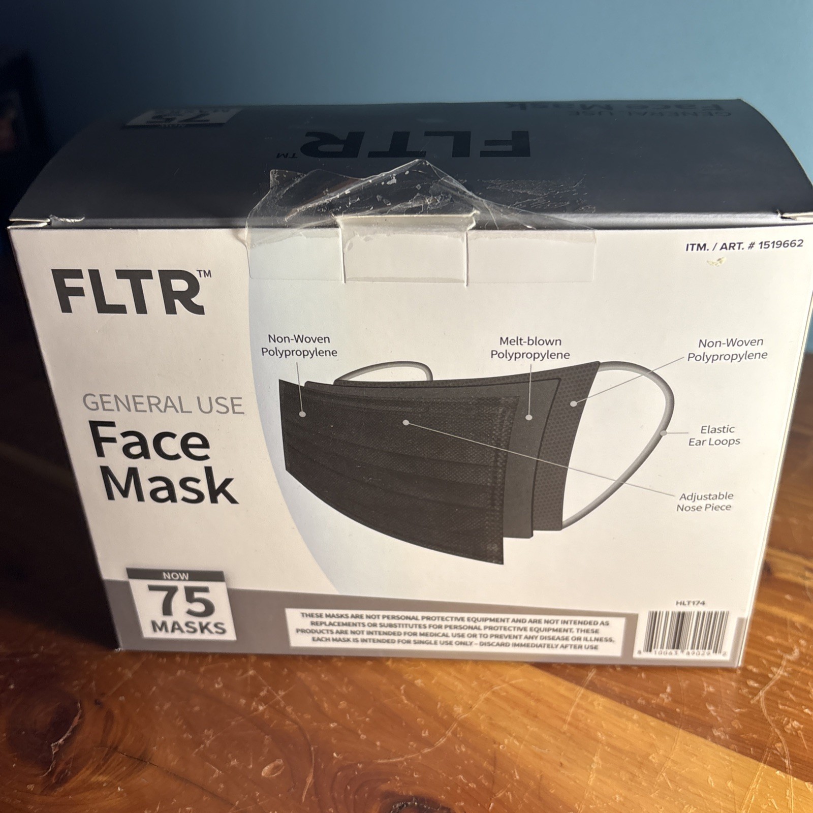 FLTR General Use Disposable Face Mask Black 75 Count